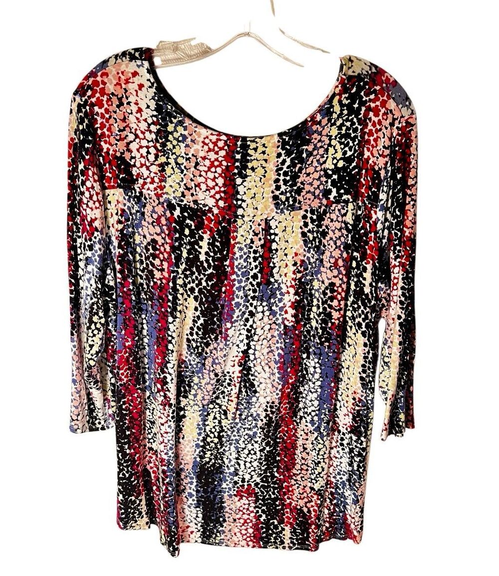 Philosophy Clothing Womens XL Abstract Dot Print Short Sleeve Top Multi Colored
